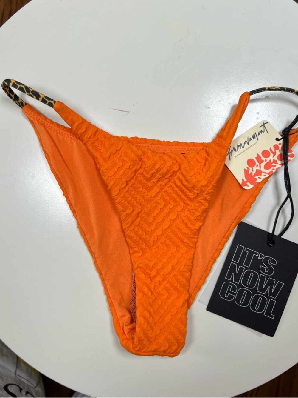 NWT It’s Now Cool FP Movement Orange Textured Bikini Bottom W Leopard Strap XS - Picture 2 of 7